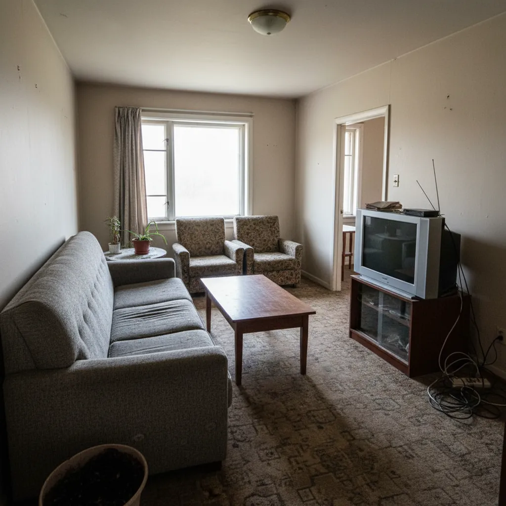 Ejemplo de mala distribución de muebles bloqueando el paso en una sala