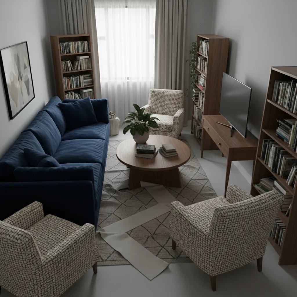 Ejemplo de distribución de muebles incorrecta en una habitación pequeña