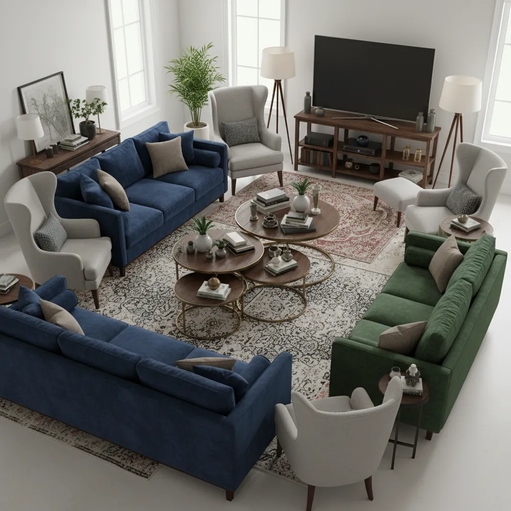 Ejemplo de habitación virtual con demasiados muebles y mala distribución