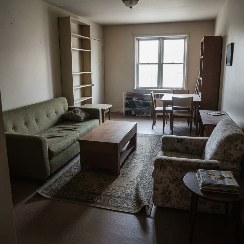 Sala con mala distribución de muebles que dificulta la circulación