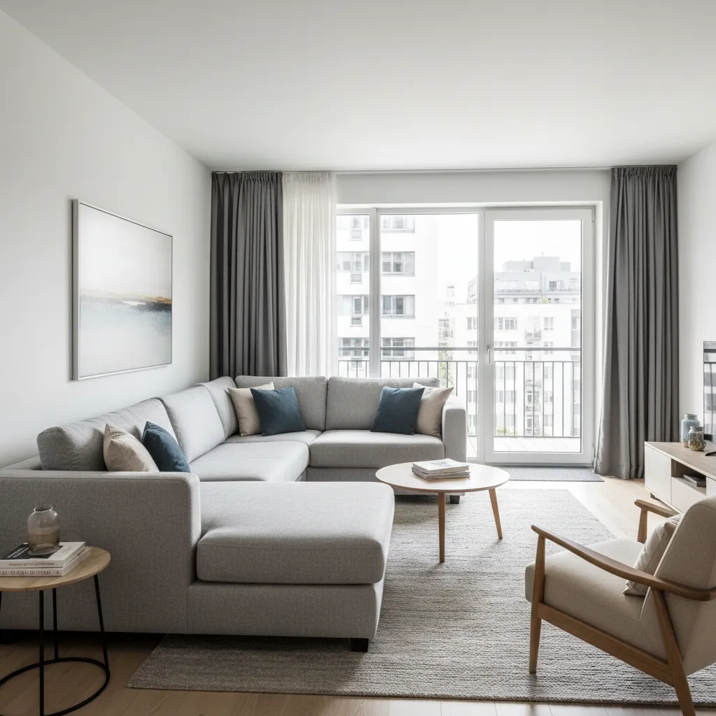 Sala con mala distribución de muebles que bloquea el paso