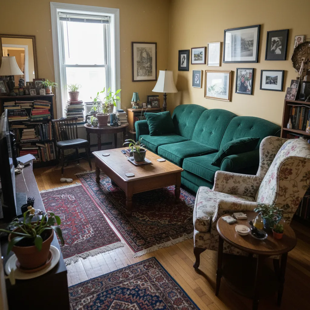 Ejemplo de mala distribución de muebles en un salón pequeño