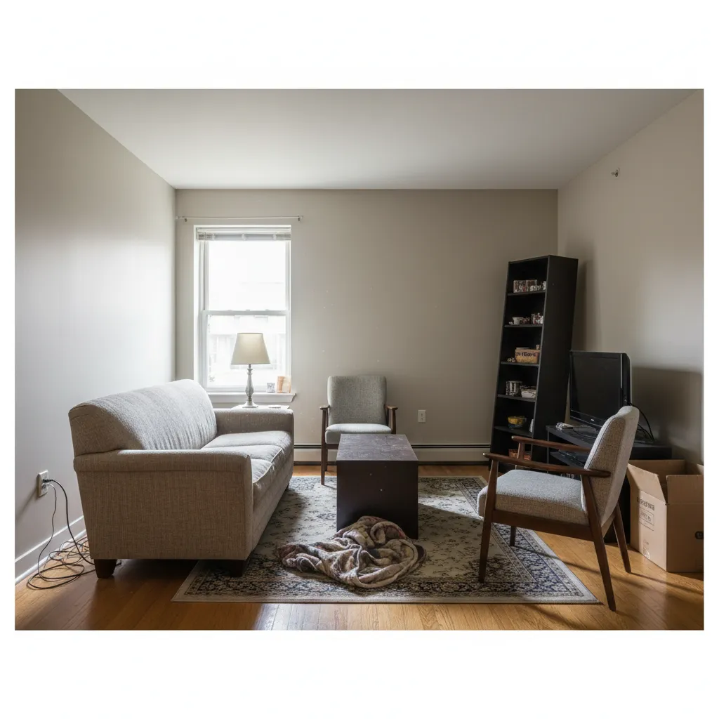 Salón con mala distribución de muebles que bloquea el espacio