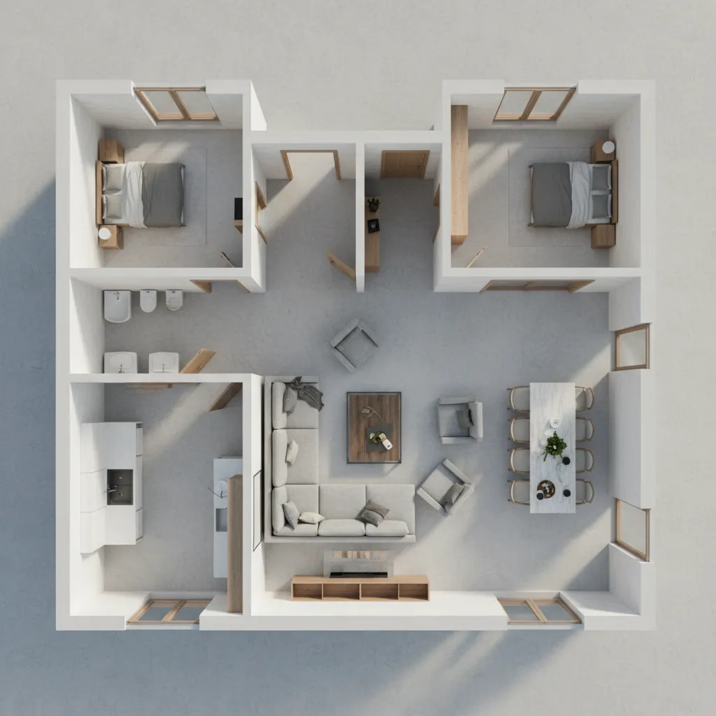 Plano de casa mostrando un problema de circulación entre muebles