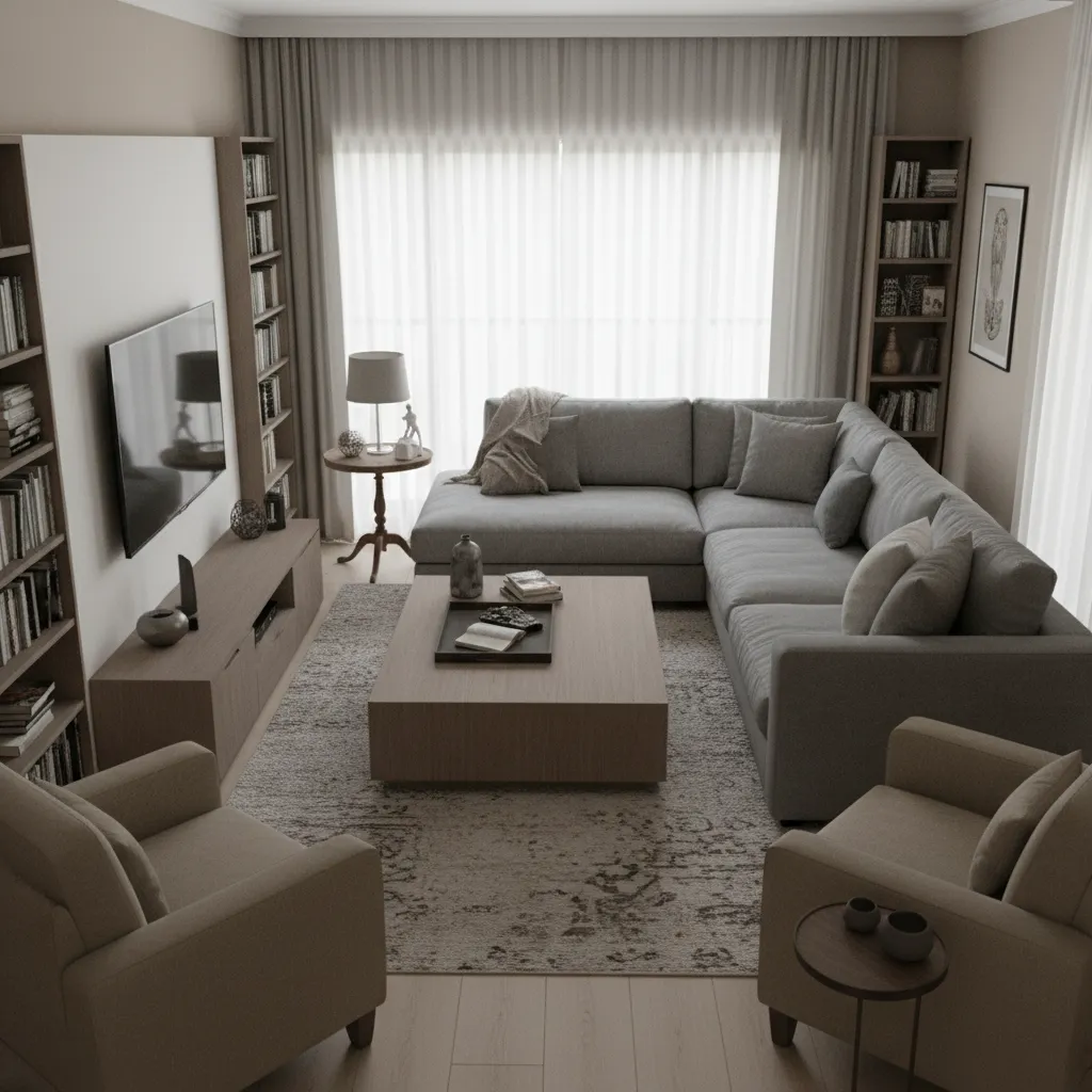 Ejemplo de mala distribución de muebles en un salón pequeño