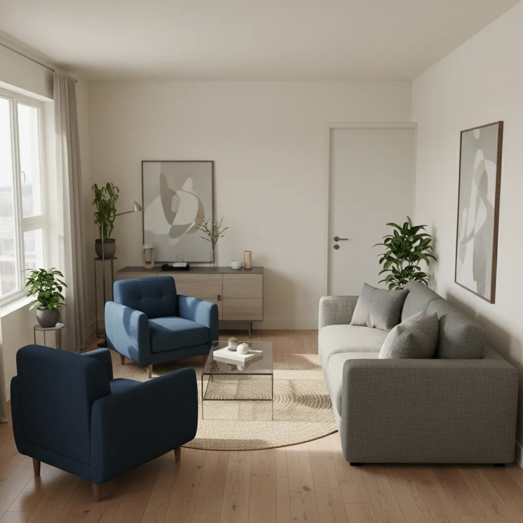 Salón con mala distribución de muebles que bloquea el paso