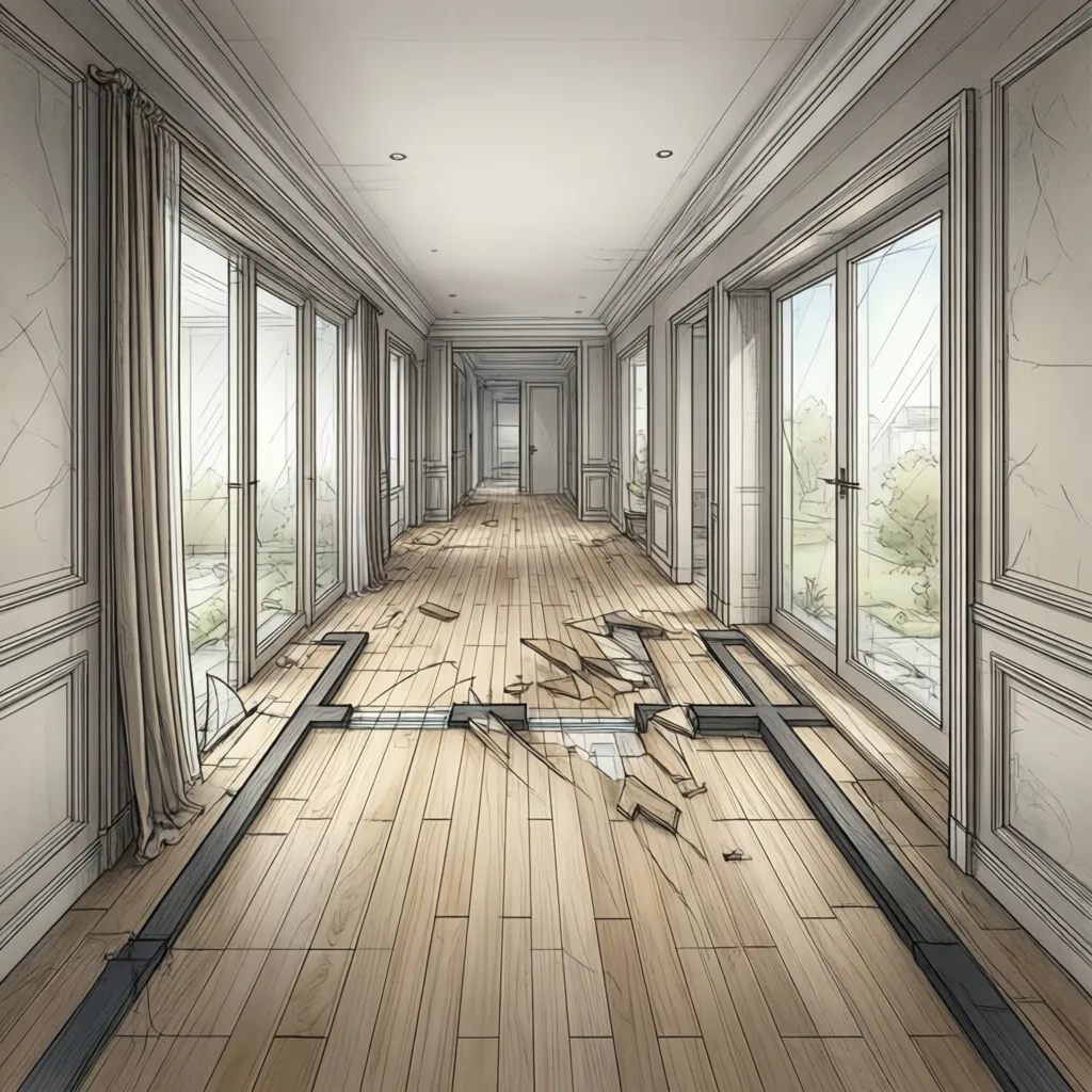 Plano mostrando pasillos largos ineficientes en una casa de una planta