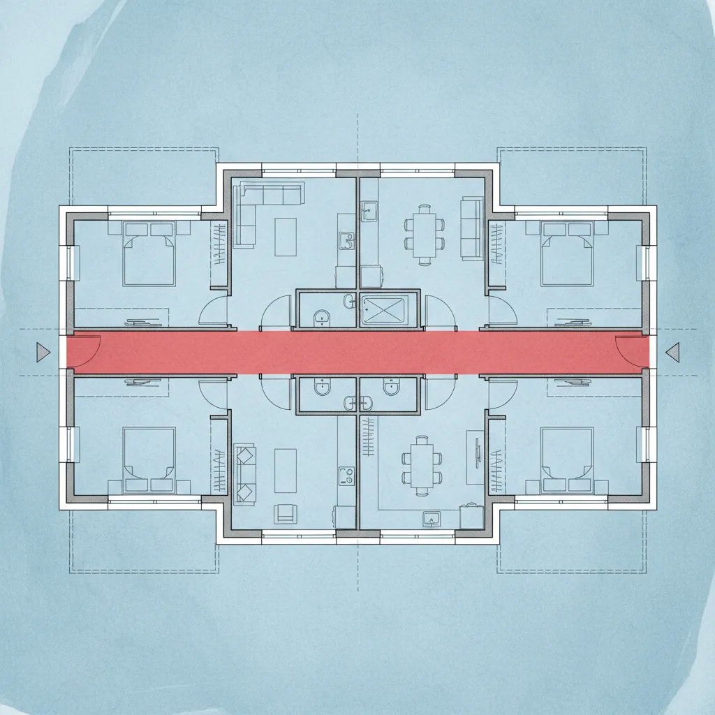 Plano de vivienda mostrando pasillo largo poco eficiente