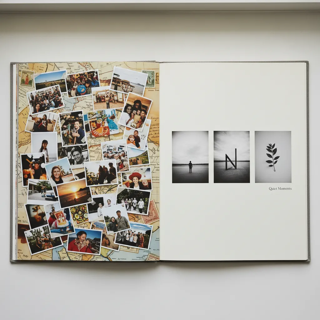 Comparación entre página de álbum saturada y página equilibrada