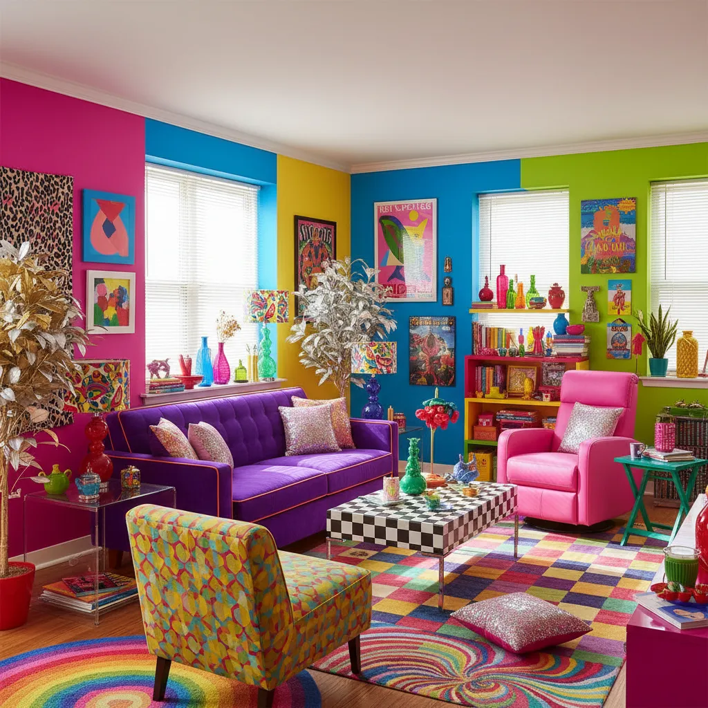 Interior con demasiados colores contrastantes que crea desorden visual
