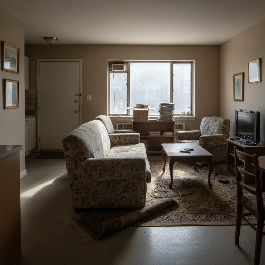 Salón con mala distribución de muebles bloqueando la circulación