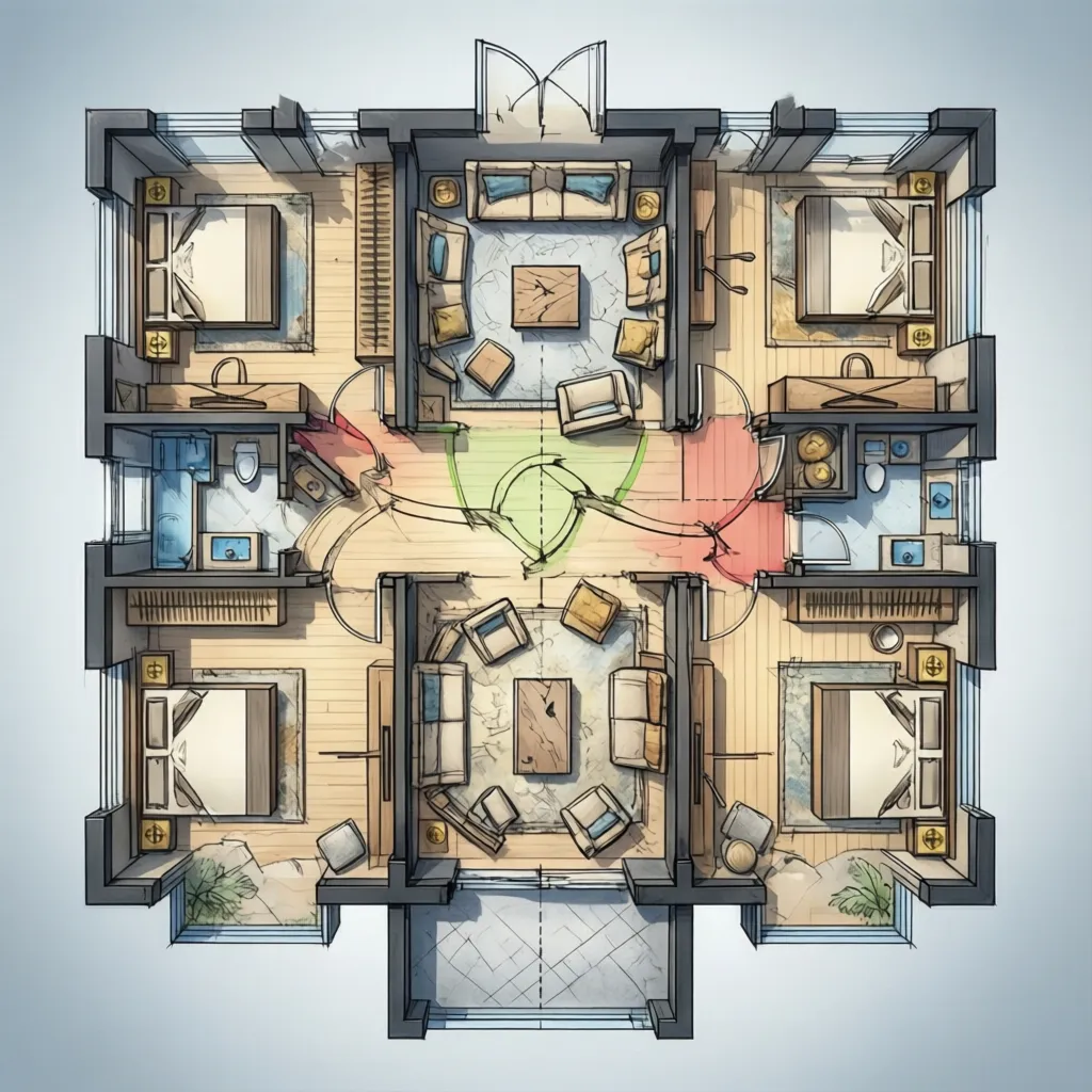 Plano de casa señalando errores comunes de distribución