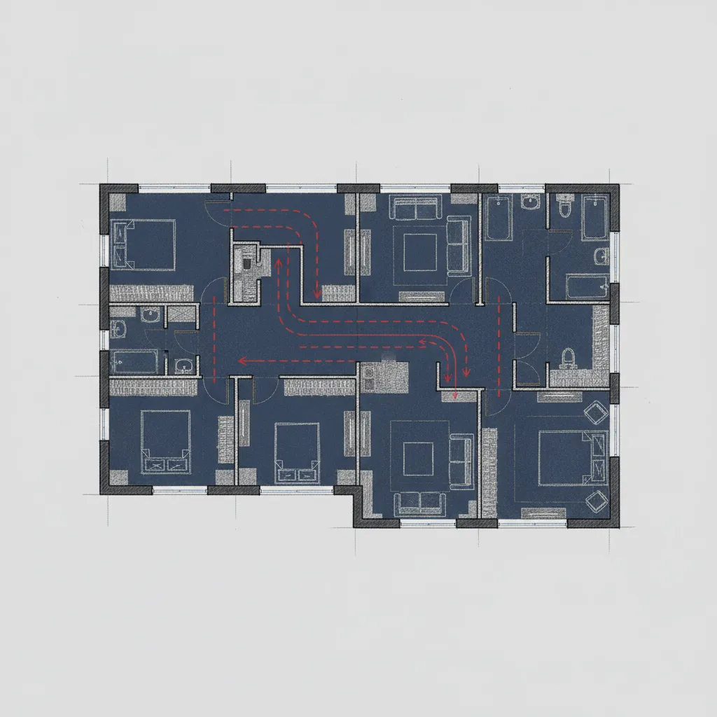 plano de casa con problemas de distribución y espacios mal organizados