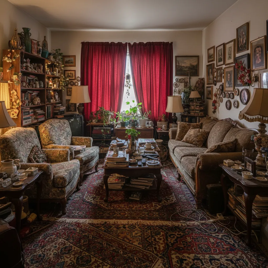Apartamento pequeño sobrecargado de muebles y decoración