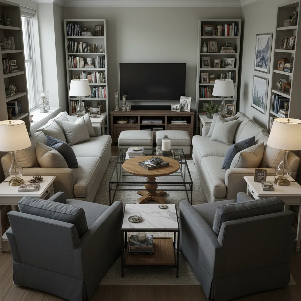 Sala pequeña con demasiados muebles mostrando un error de diseño