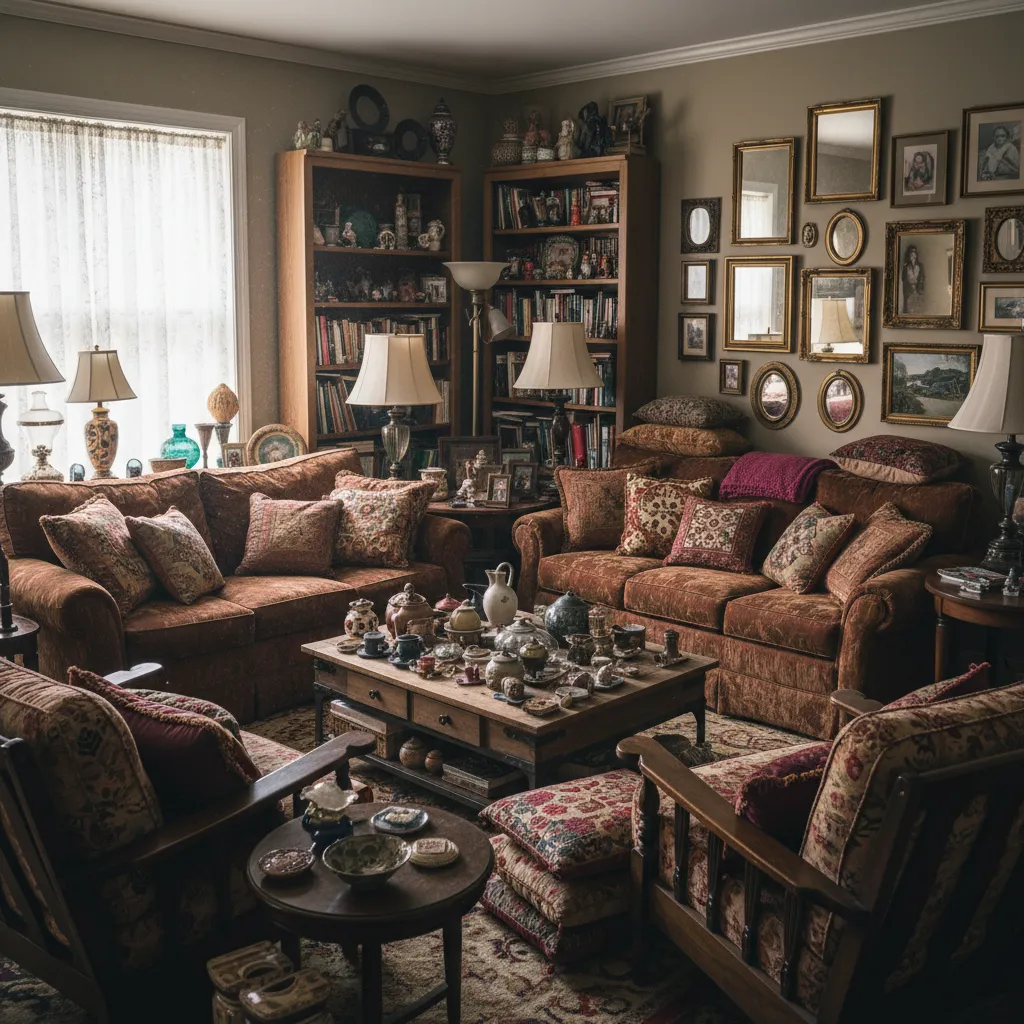 Salón con exceso de muebles mostrando un error común de decoración