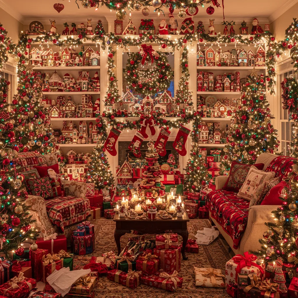 Ejemplo de salón con demasiadas decoraciones navideñas