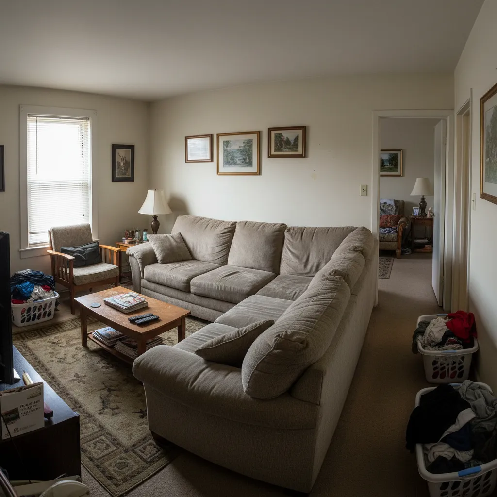 salón con muebles demasiado grandes que dificultan la circulación