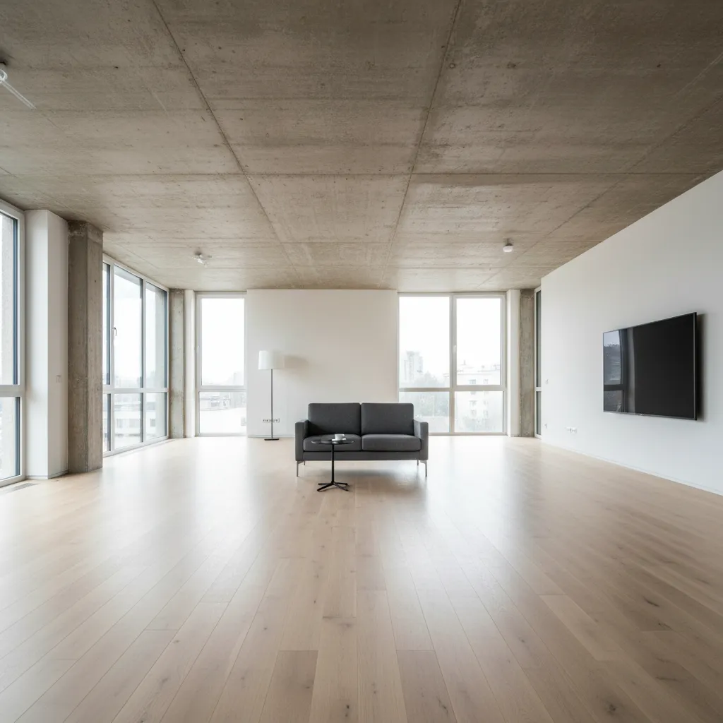 Salón grande mal decorado con muebles pequeños