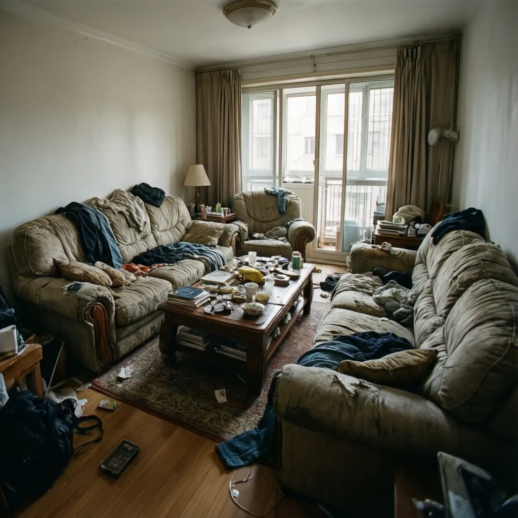 Salón con muebles demasiado grandes mostrando un error común de distribución