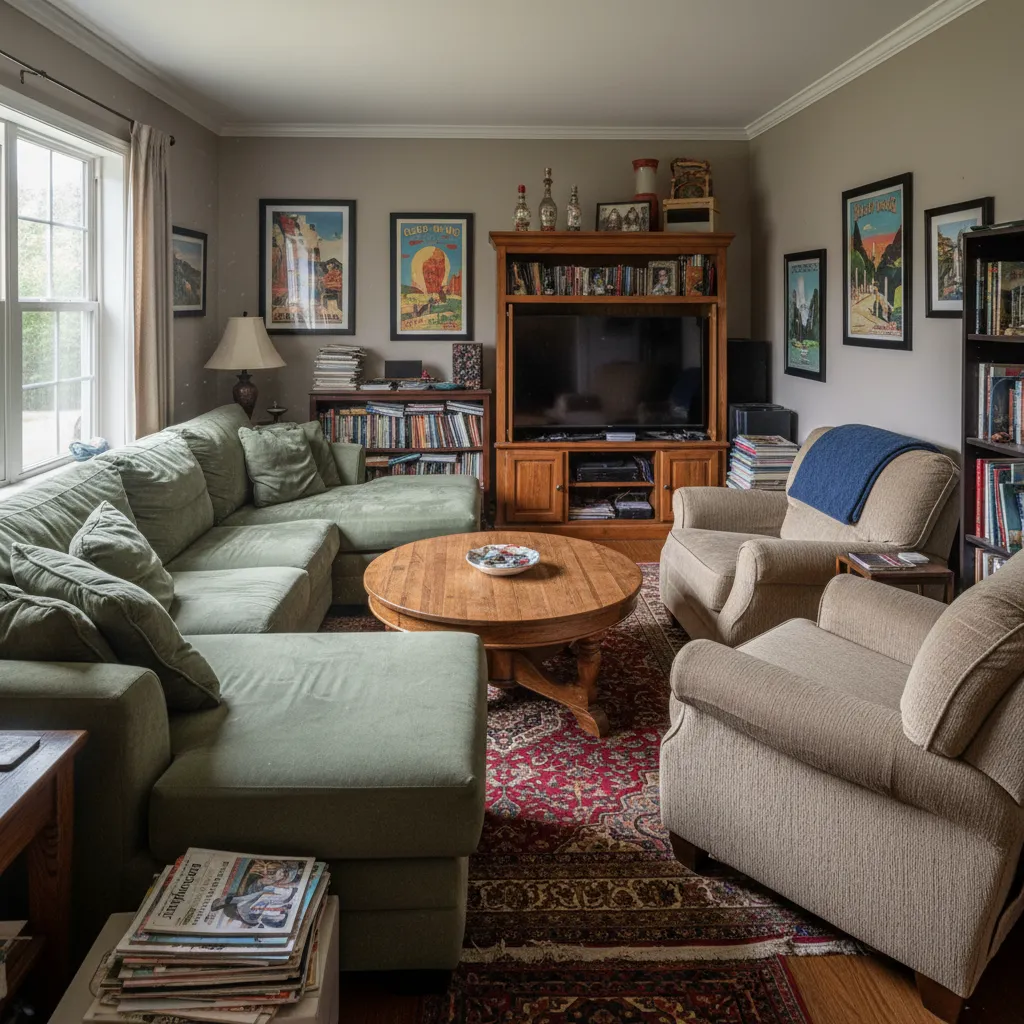 salón pequeño con muebles demasiado grandes mostrando un error común de decoración