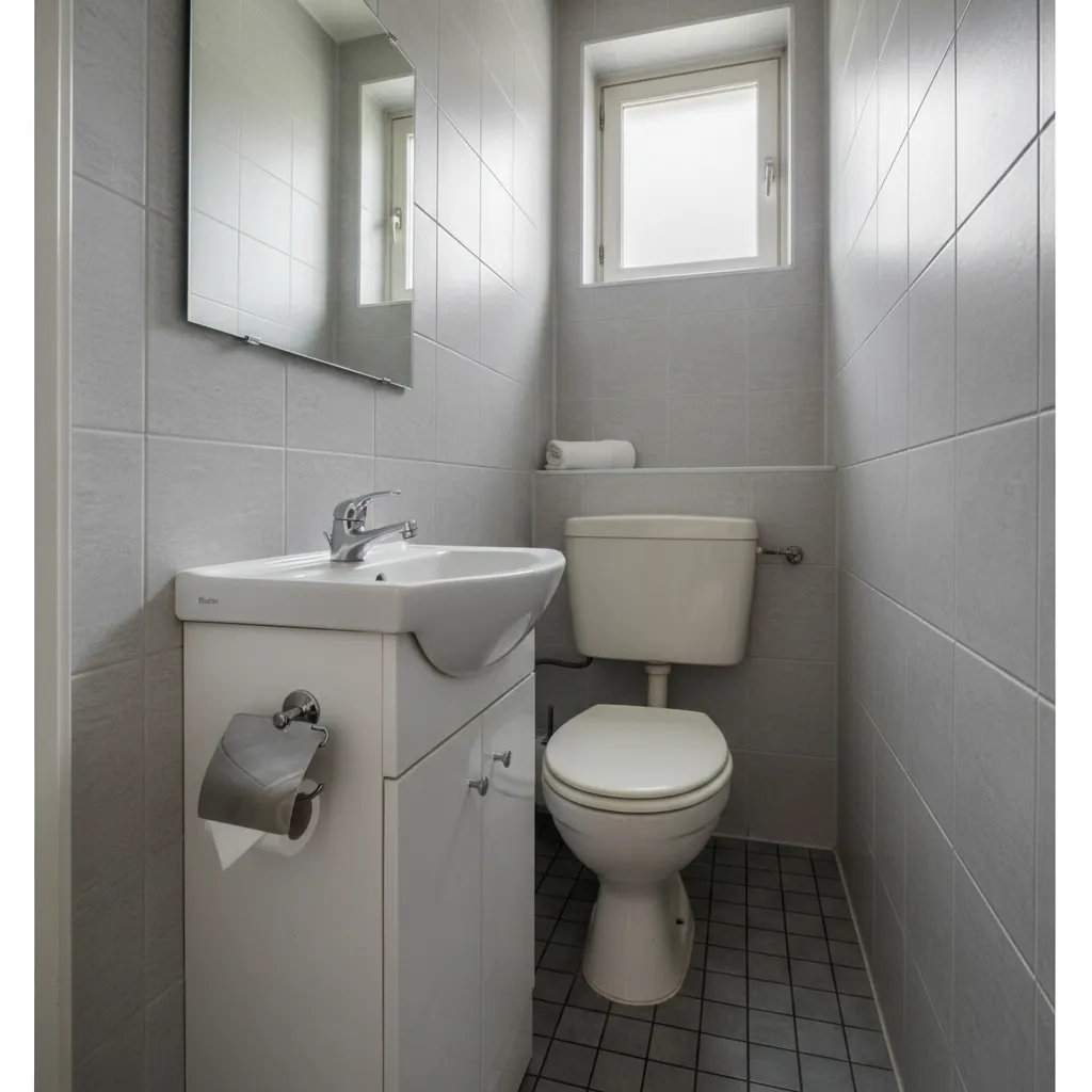 Ejemplo de baño con mala distribución de sanitarios