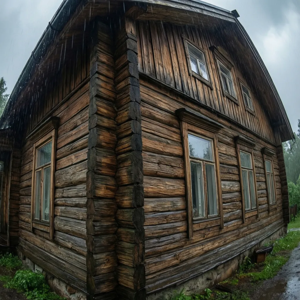 Detalle de fachada de madera expuesta a lluvia sin protección