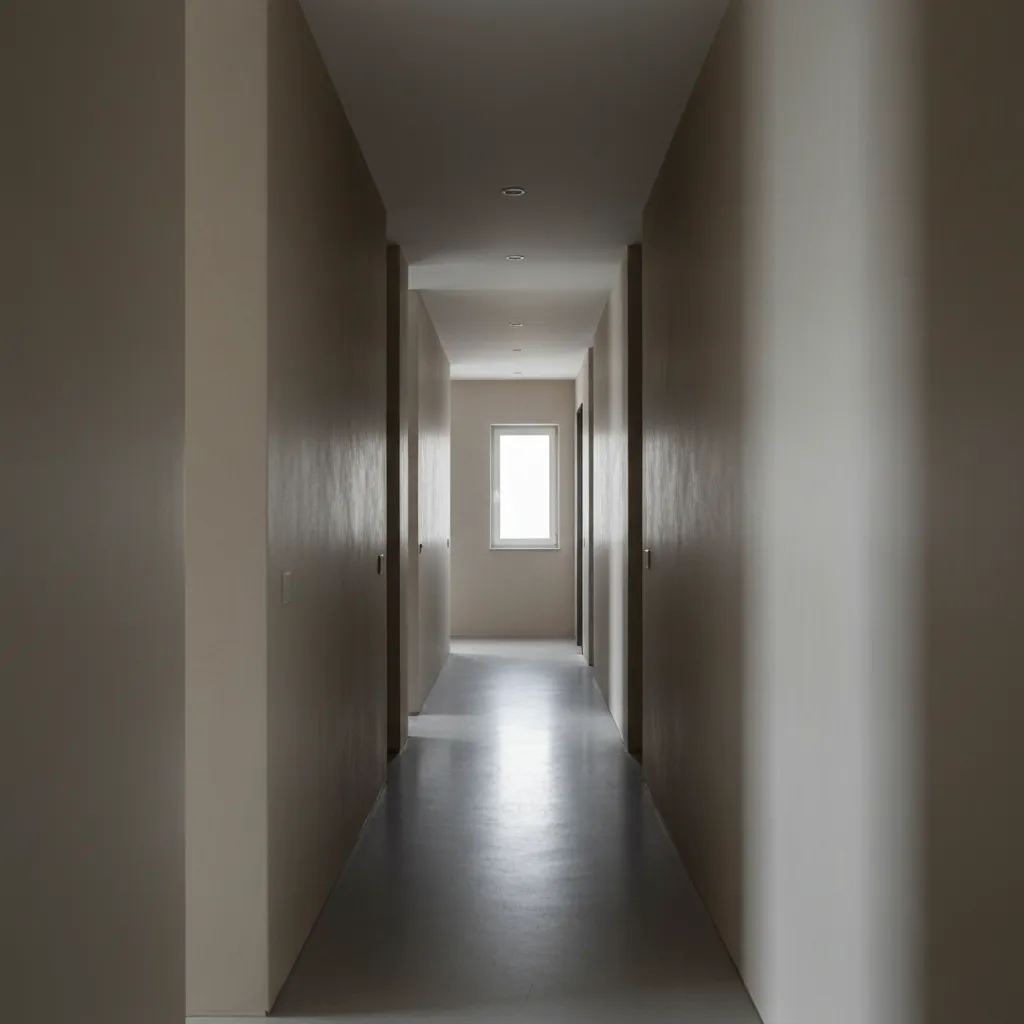Pasillo largo y poco funcional en el diseño interior de una casa