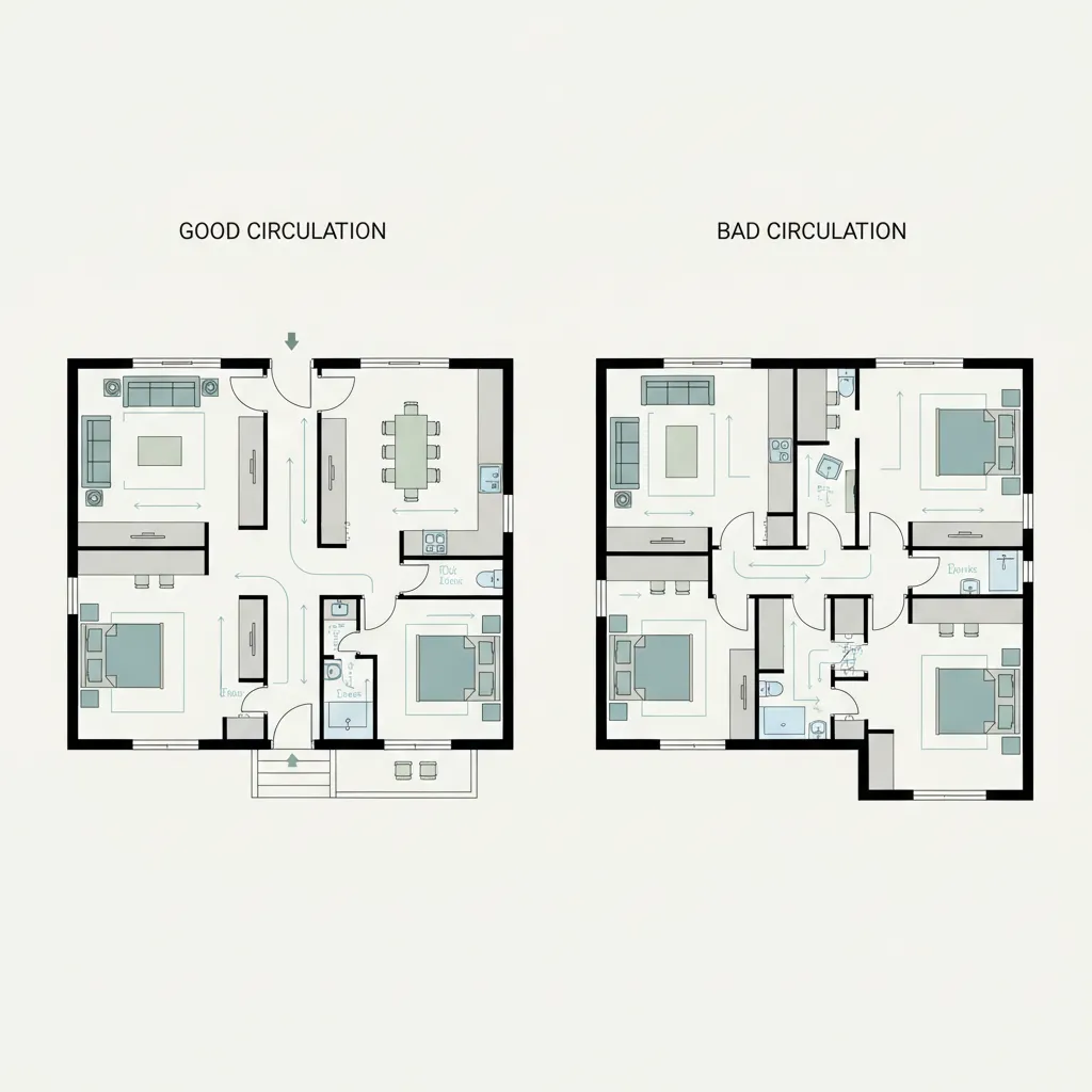 Comparación de distribución de vivienda mostrando errores de circulación