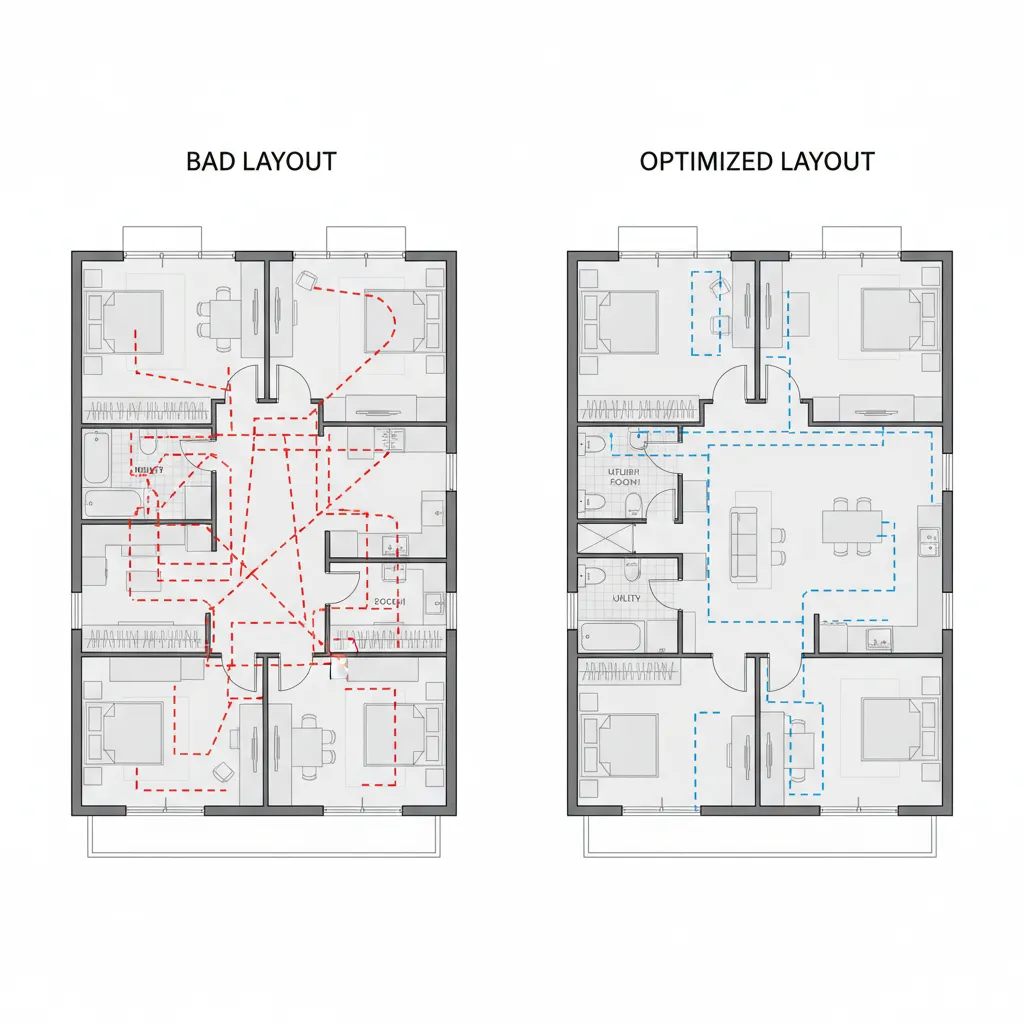 plano comparativo mostrando errores comunes en distribución de casas
