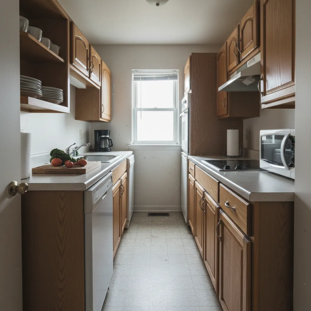 cocina con problemas de espacio y circulación