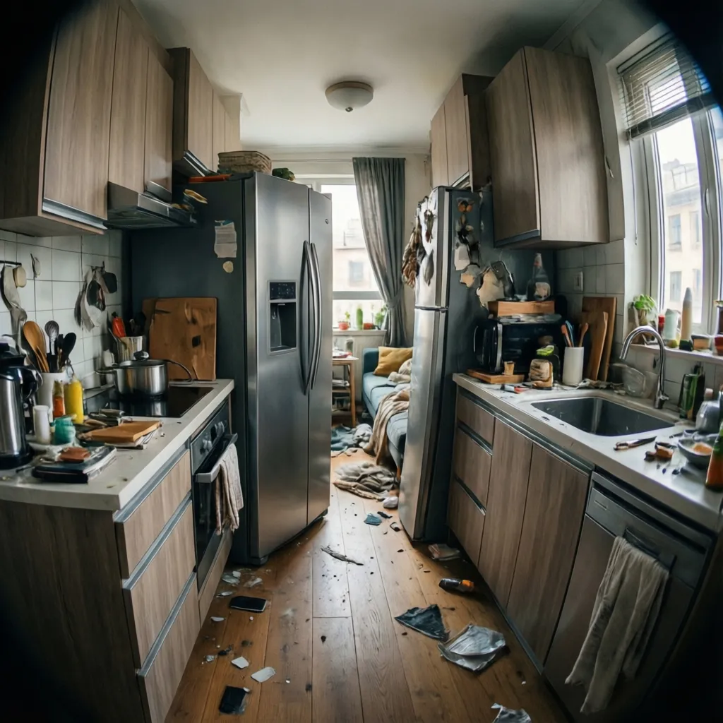 Cocina moderna con mala distribución que dificulta el uso