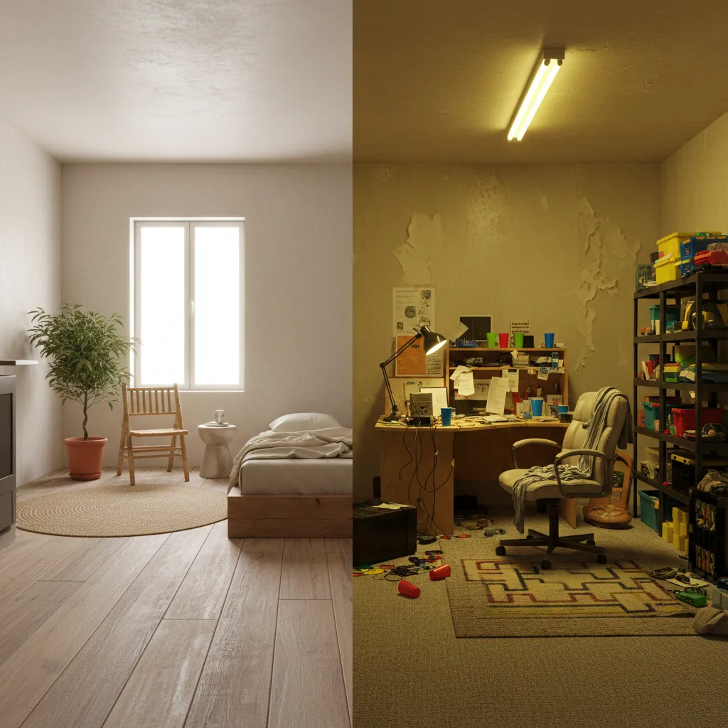 Comparación entre interior sostenible y mal diseñado