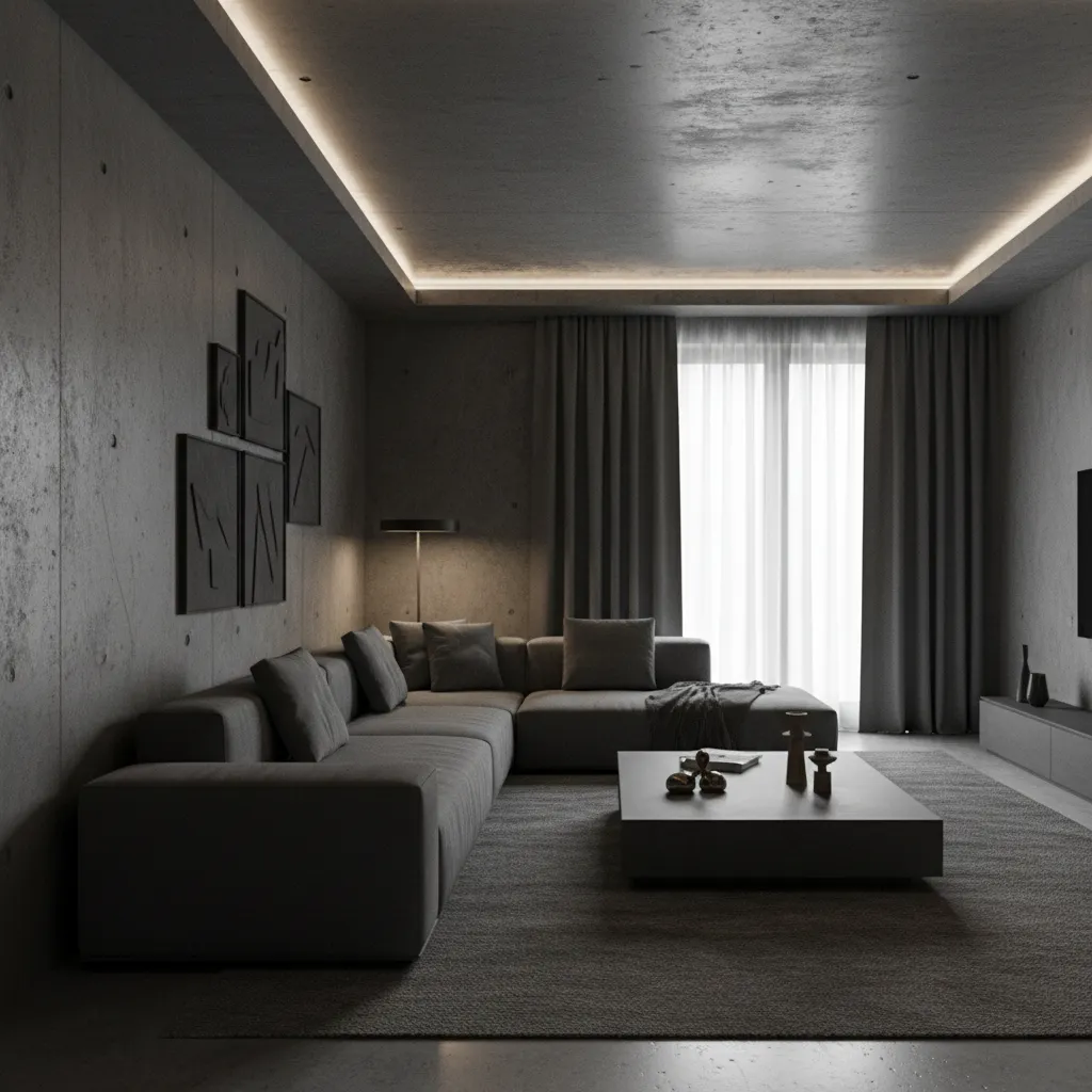 Interior gris demasiado oscuro que se ve frío y poco iluminado