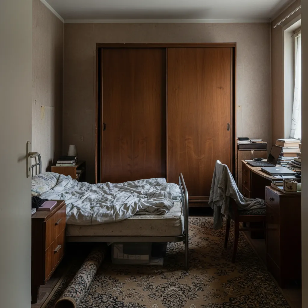 Ejemplo de habitación mal distribuida con muebles bloqueando el paso