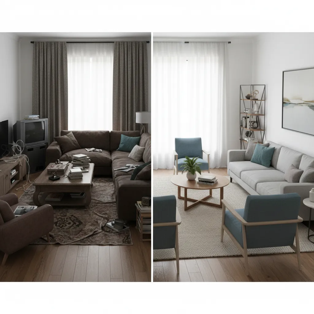 Comparación entre una sala mal distribuida y otra bien planificada