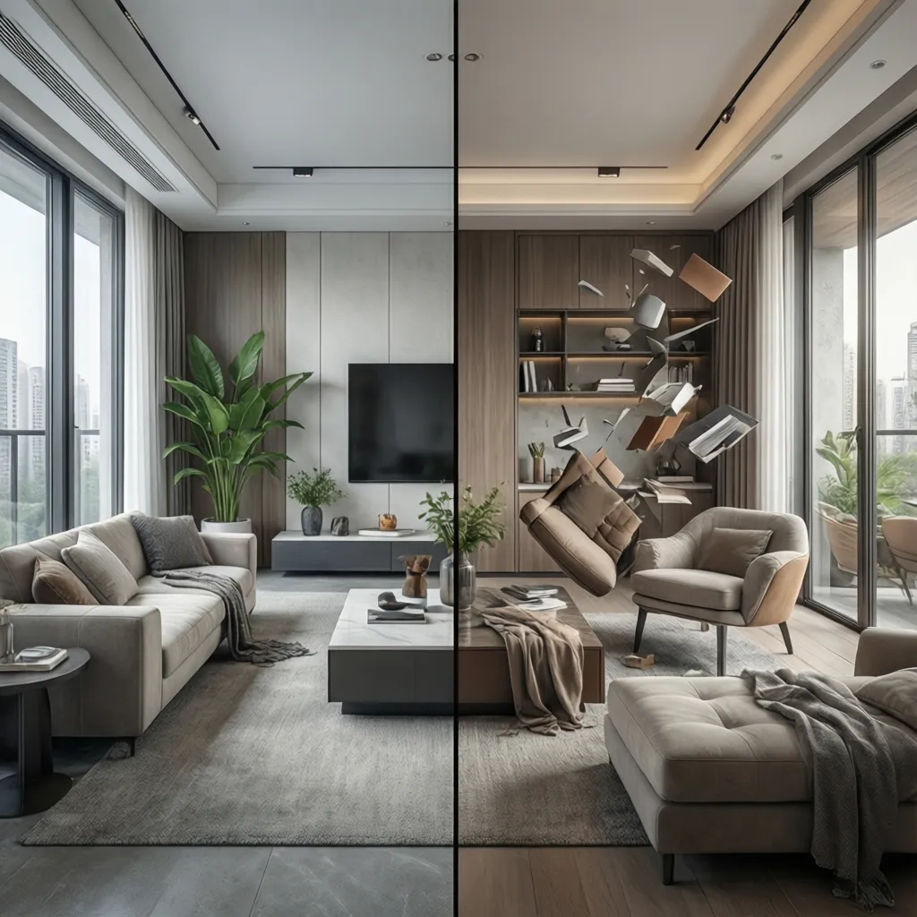 Comparación entre un diseño de interior mal distribuido y uno optimizado