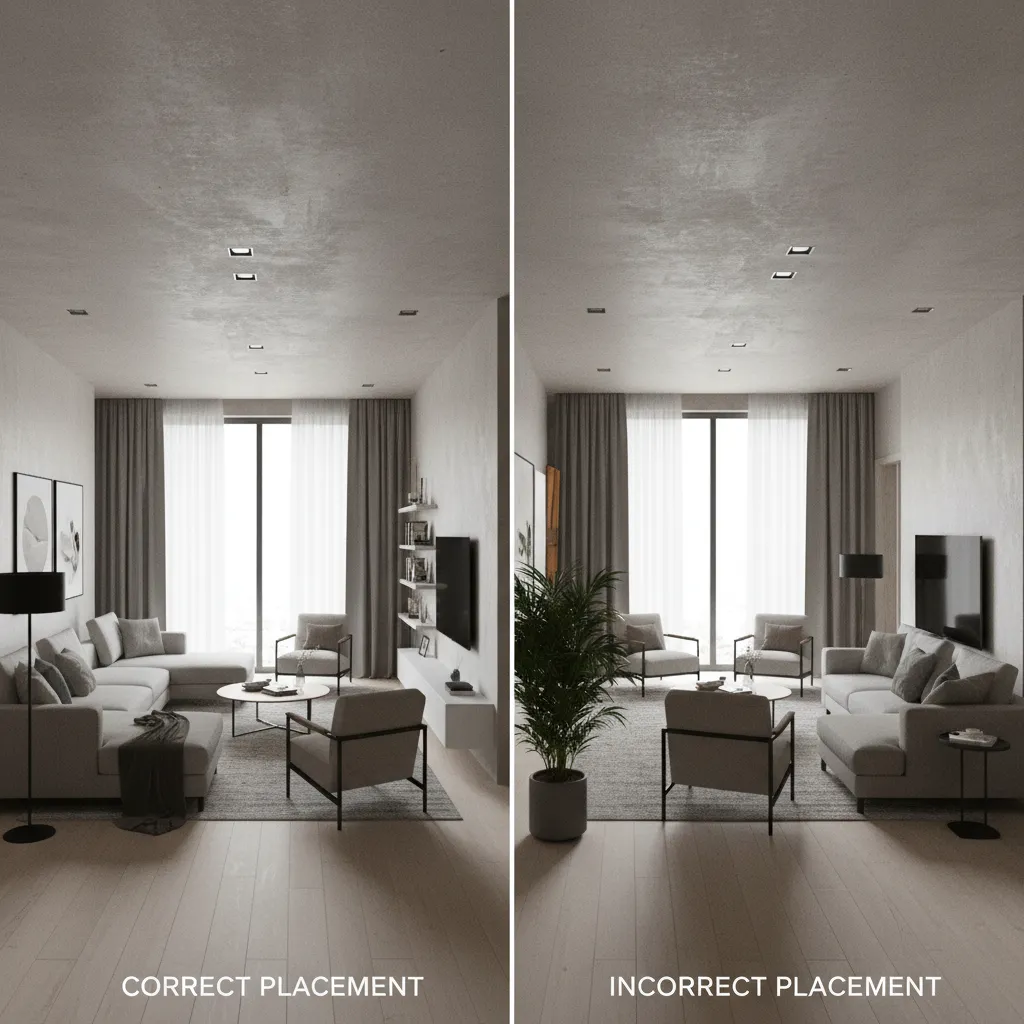 Comparación entre distribución correcta e incorrecta de muebles