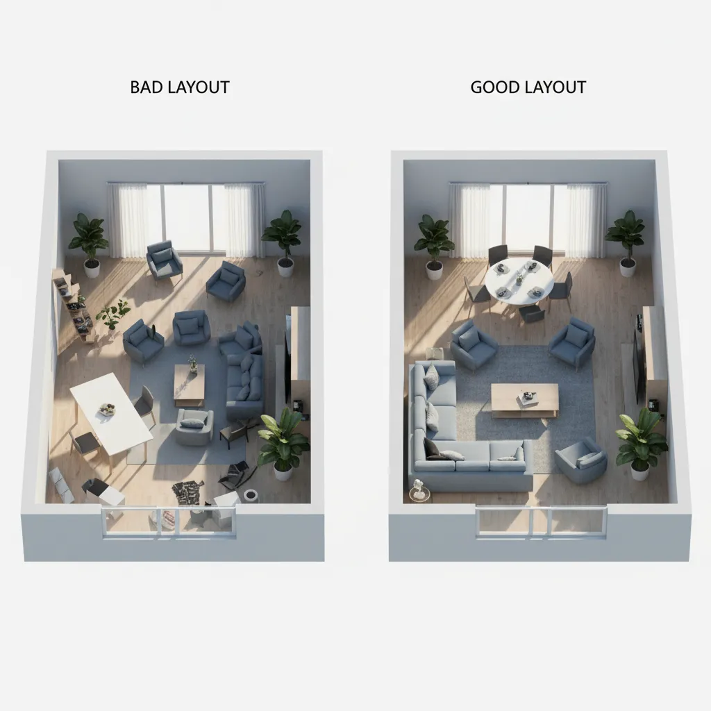 comparación entre distribución interior incorrecta y correcta en un modelo 3D