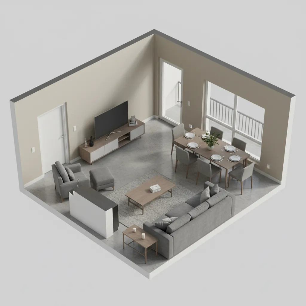 Ejemplo de mala distribución de muebles en diseño 3D