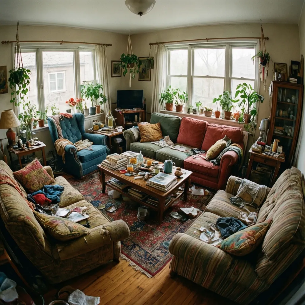 Sala con mezcla desordenada de estilos de decoración