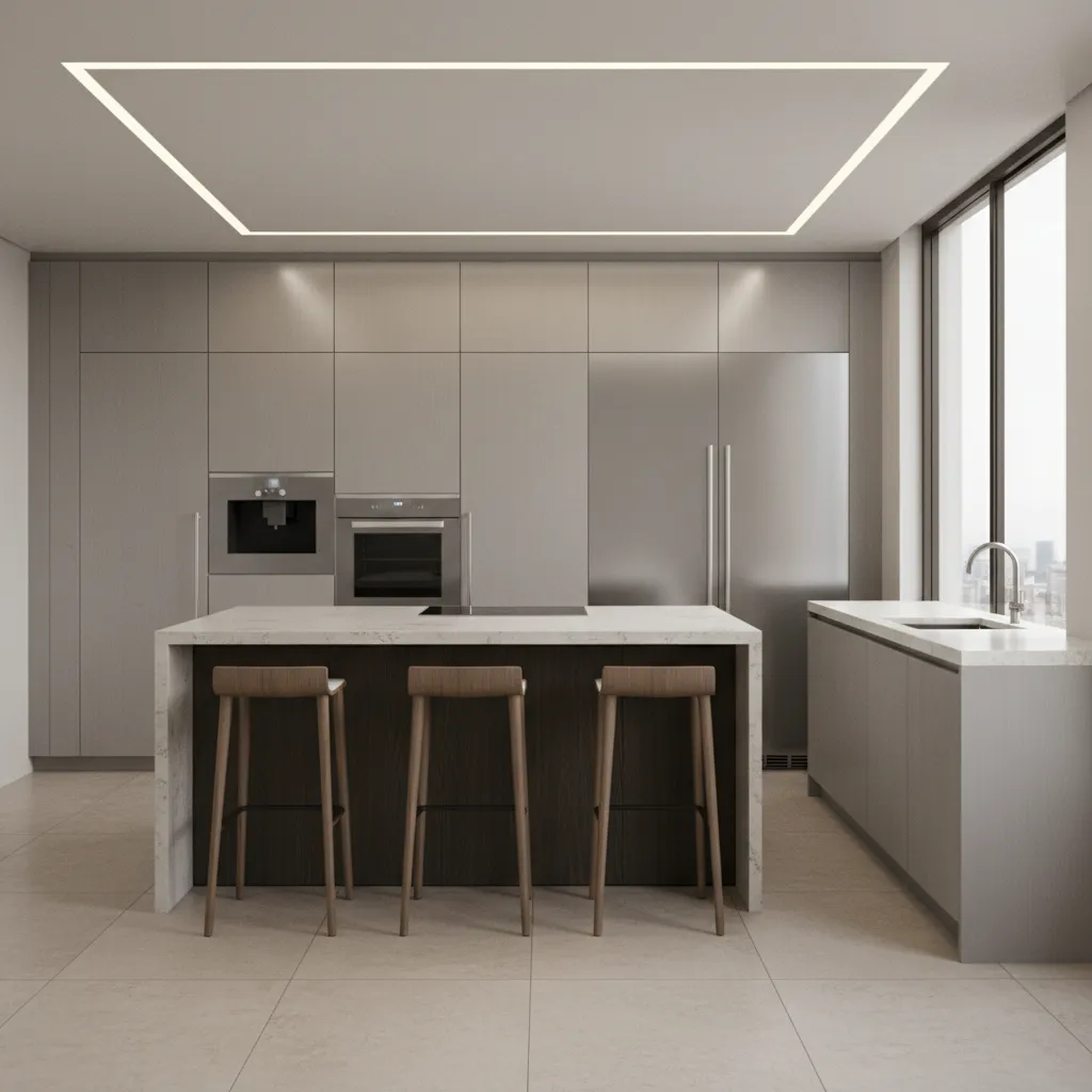 visualización 3D de cocina con mala distribución de muebles