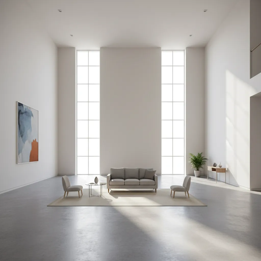 Ejemplo de sala mal distribuida con muebles desproporcionados