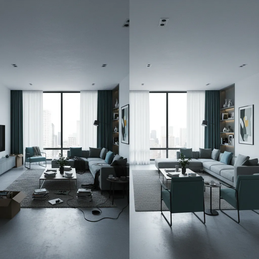 Comparación entre una habitación mal distribuida y otra bien organizada