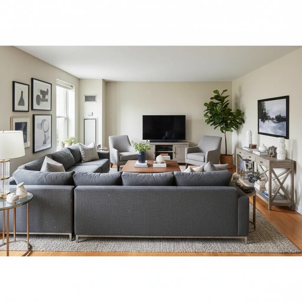 Sala pequeña con muebles demasiado grandes bloqueando la circulación