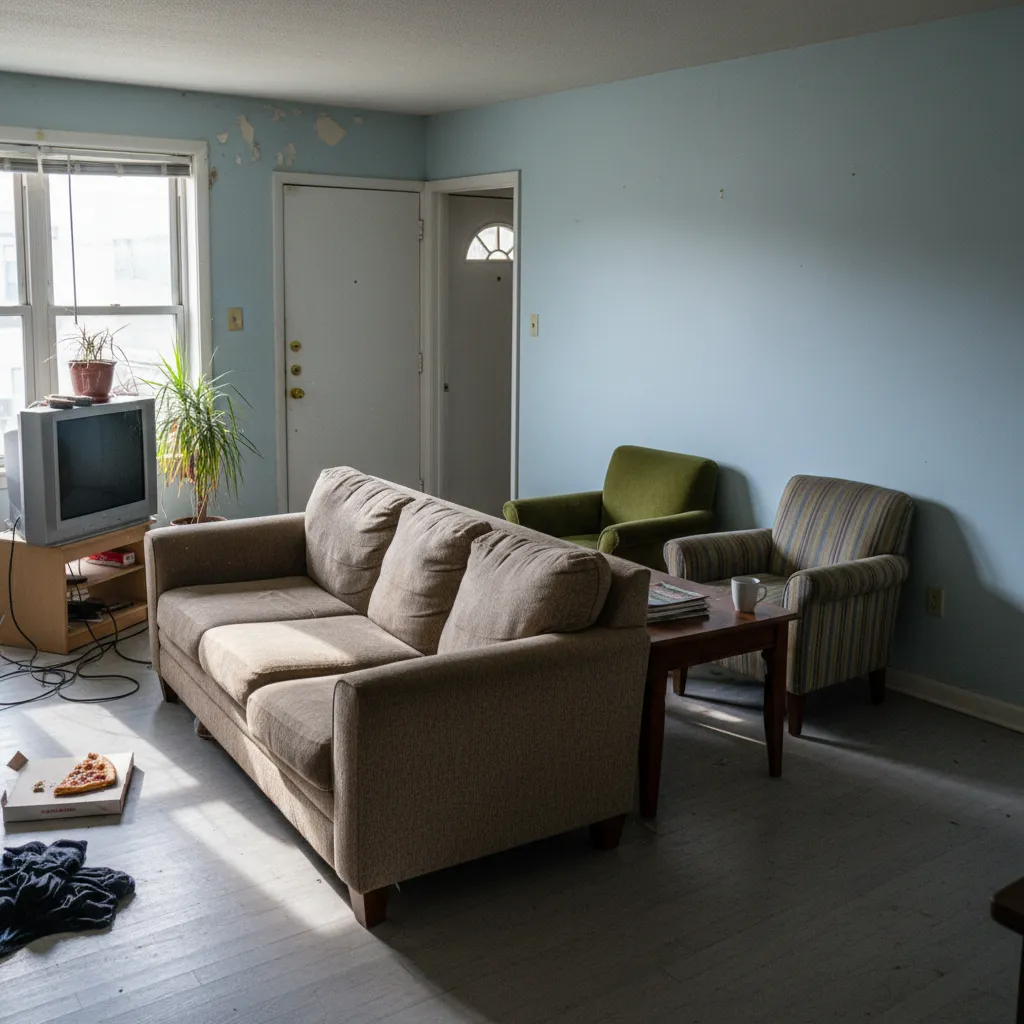 Sala de estar con distribución incorrecta de muebles
