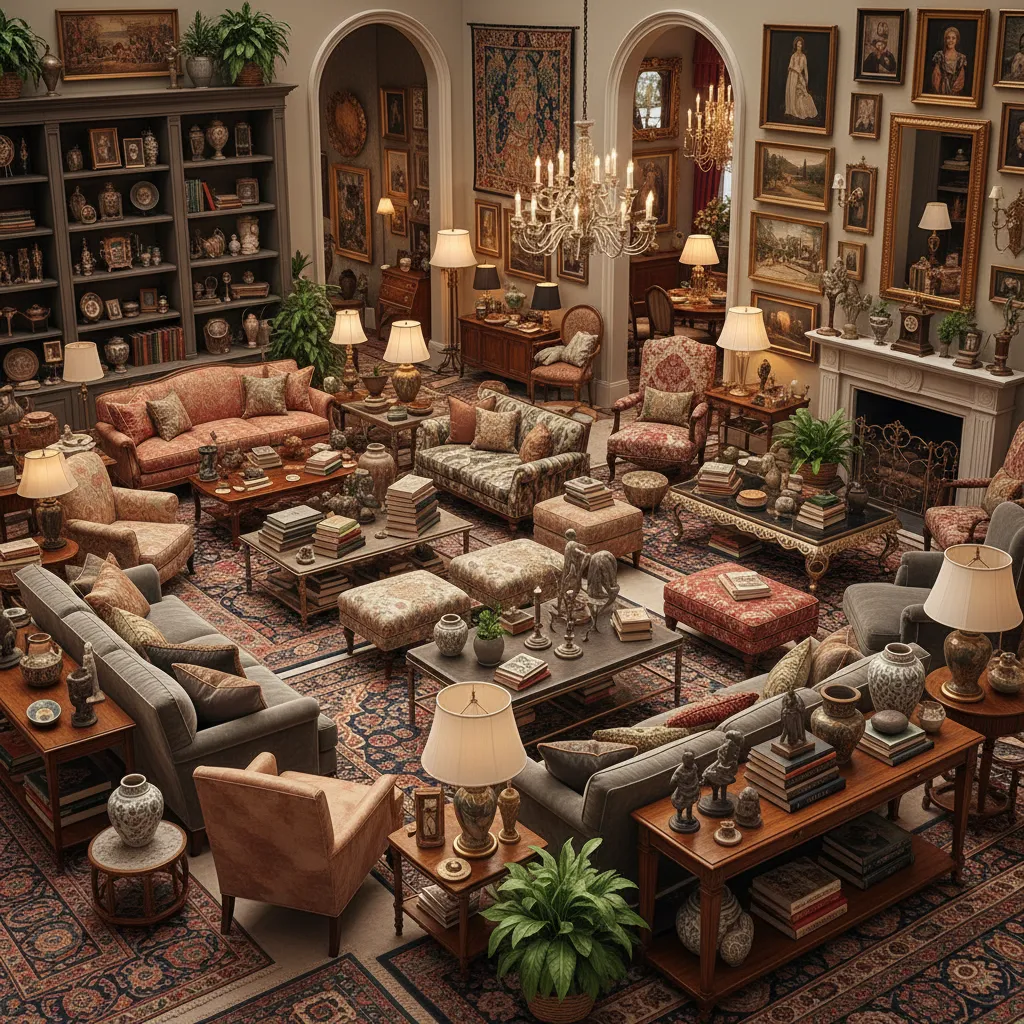 Habitación virtual sobrecargada de muebles en un simulador de diseño