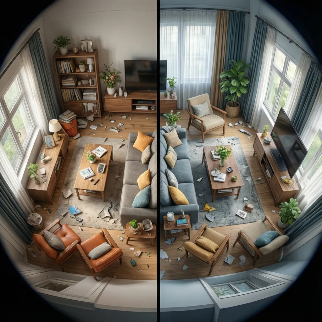 Comparación entre mala y buena distribución de muebles en salón