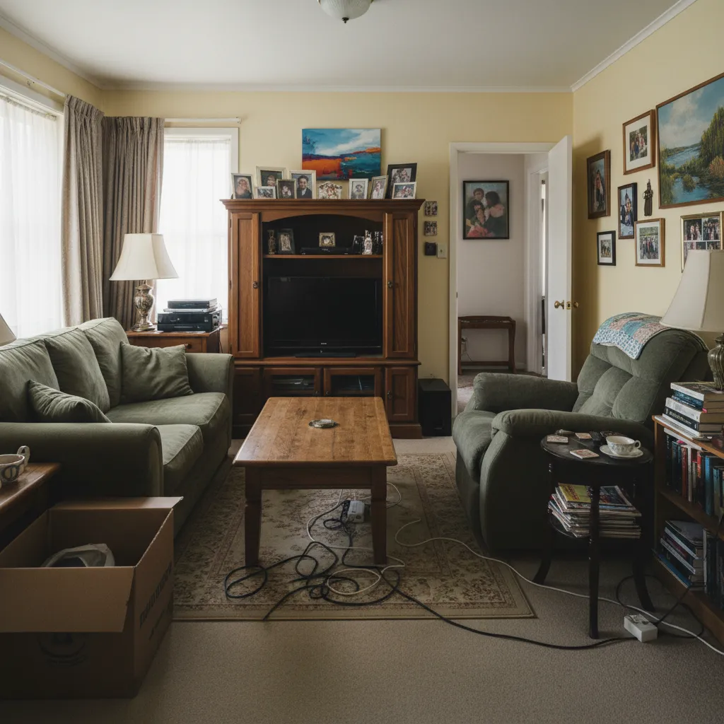 Salón con mala distribución de muebles que dificulta el paso