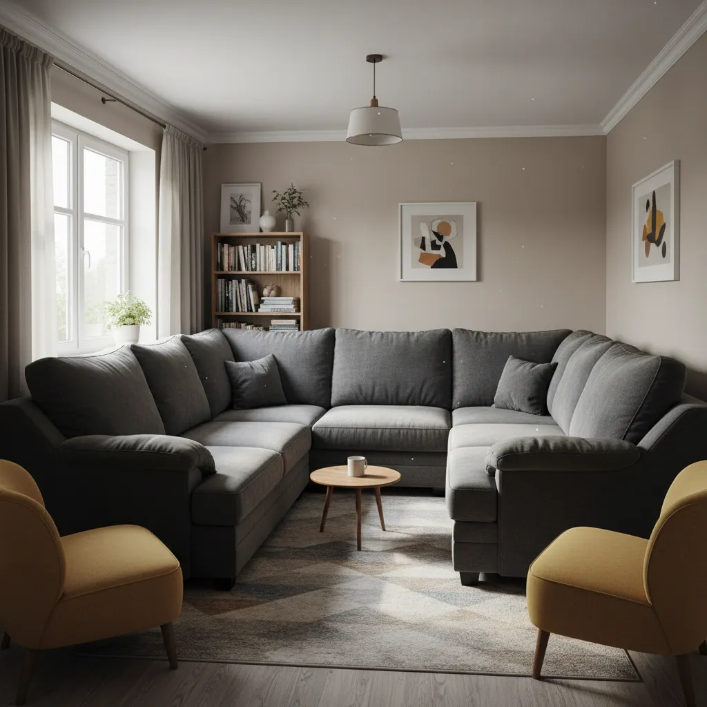 sala con muebles desproporcionados mostrando error de escala en diseño